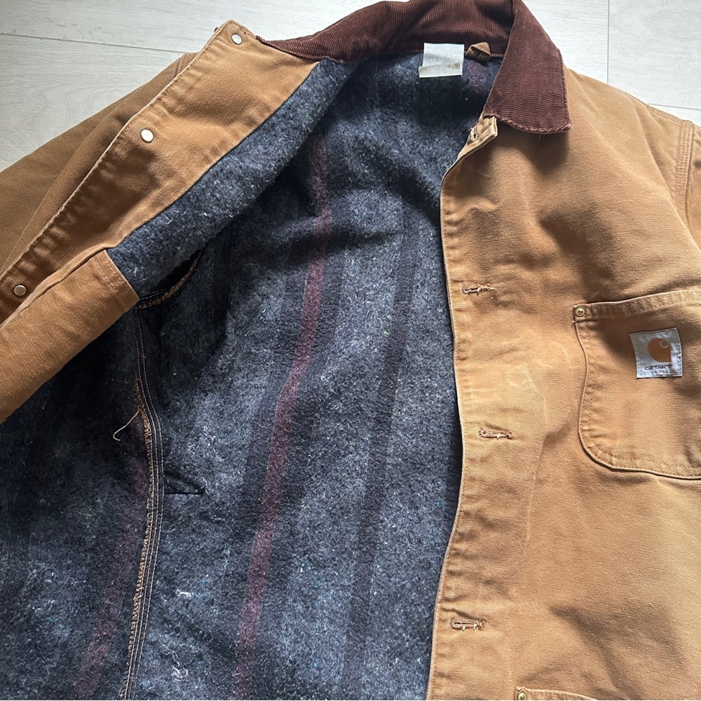 Vtg Carhartt Barn Chore Field Jacket Canvas Blanket Lined Made In USA 90s - Picture 12 of 16